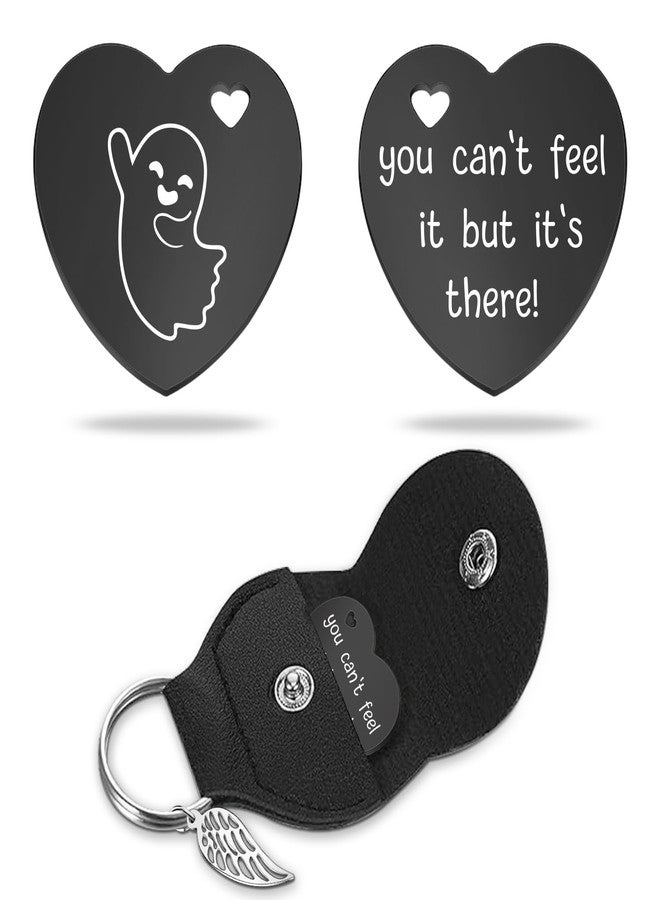 Lasimfa Long Distance Relationship Keepsake Gift for Friends Son Daughter Family, Black Stainless Steel Double-Sided Heart Shaped Token with Leather Bag - Image 1